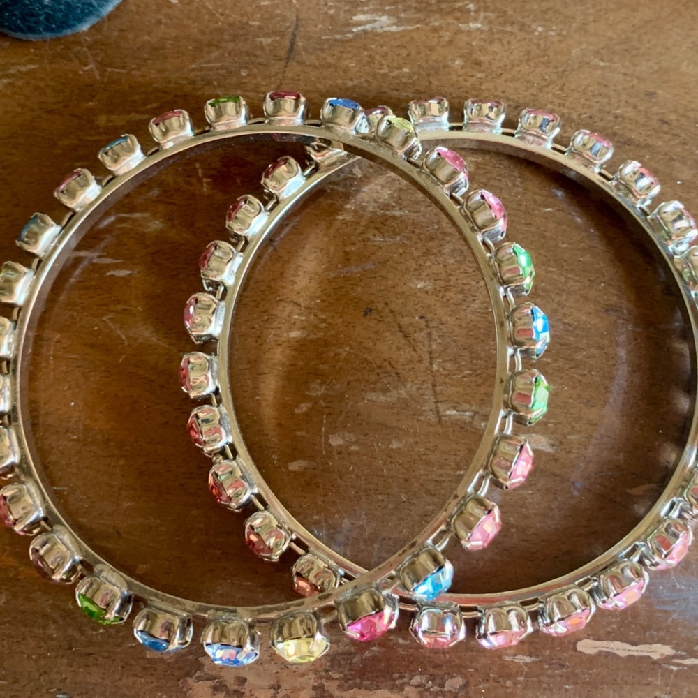 Two SZ LG Rhinestone Bangles Pink & Multicolor NEW - Picture 5 of 8